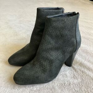 Seychelles Black Snakeskin Embossed Back Zip Ankle Bootie